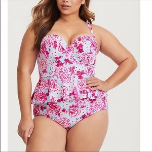 Torrid pink floral peplum tankini high waisted